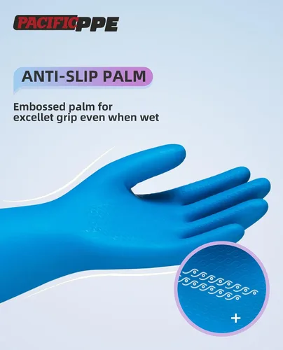 Miniatura 4 de PACIFIC PPE 4 pares de guantes de limpieza reutilizables para lavavajillas, hogar, cocina, forro de algodón, azul, talla S