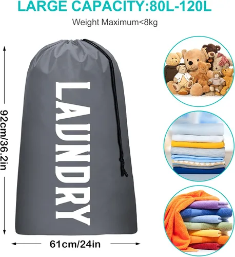 Miniatura 5 de Paquete de 2 bolsas de lavandería de viaje XL, organizador de ropa sucia lavable a máquina, lo suficientemente grande como para contener 4 cargas