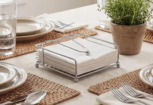 Miniatura 3 de hiwafifi Servilletero para mesa, dispensador de servilletas plano con brazo pesado, soporte cuadrado de papel de cóctel de elegante hierro rústico
