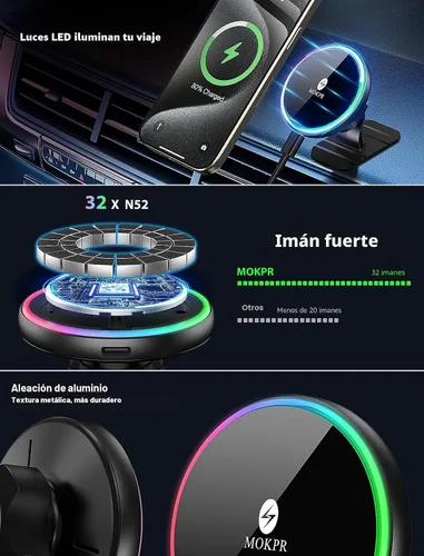 Miniatura 3 de MOKPR para Montura de Cargador de Coche Magsafe - Cargador de Coche Inalámbrico de 15W - Soporte Magnético para Teléfono de Coche para Ventorilla