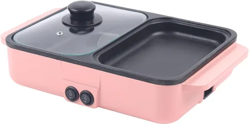 Miniatura 8 de CNCEST 2 en 1 portátil eléctrica olla caliente barbacoa parrilla antiadherente Teppanyaki Pan 110V Hotpot interior Grill Korean BBQ Combo (negro)