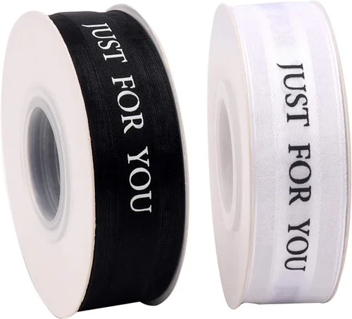 2 rollos de cinta de Pascua de gasa blanca y negra, cinta Just for You para envoltura de regalos, fiesta de vacaciones, decoración de boda, cinta de