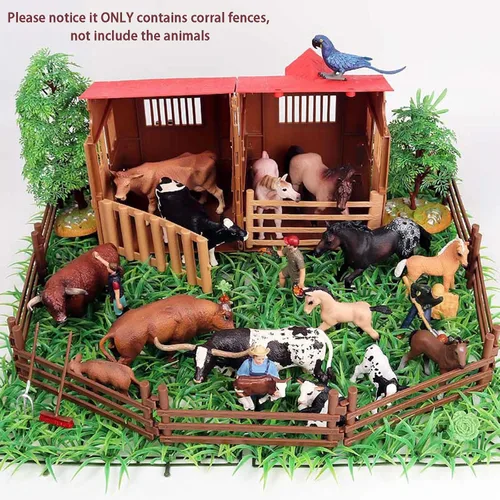 Miniatura 6 de RCOMG 40 piezas de juguetes de valla de plástico, accesorios de cercado de corral de granja, conjunto de juego para granero, paddock, figuras