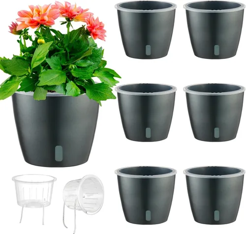 Miniatura 18 de Macetas de riego automático para plantas de interior, paquete de 16 macetas de riego automático con orificios de drenaje, macetas pequeñas