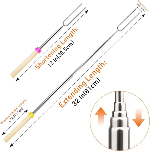 Miniatura 2 de Smores Sticks para hoguera, palos para asar malvaviscos de 32 pulgadas, tenedores extensibles de acero inoxidable con asas de madera, kit de 8