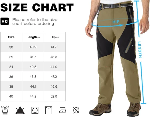 Miniatura 7 de TBMPOY Pantalones de senderismo para hombre, impermeables, con forro polar, para nieve, esquí, con aislamiento y bolsillos con cremallera