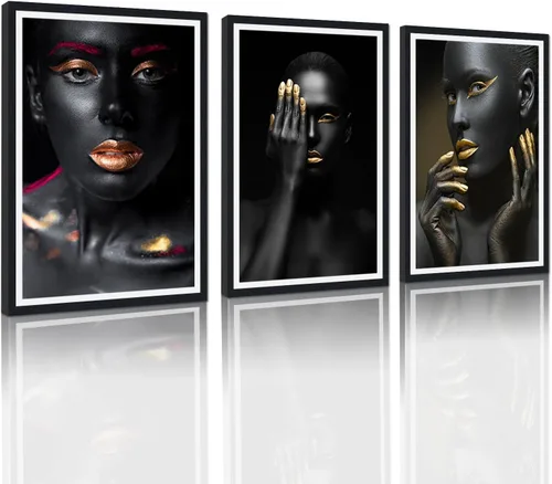 Miniatura 8 de MAMAGO Lienzo decorativo para pared, pintura de belleza dorada y negra, fotos de mujeres africanas, hermosos pósteres de mujer negra, impresiones