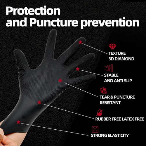 Miniatura 2 de Jointown Guantes de nitrilo resistentes mejorados de 10 mil, guantes mecánicos de nitrilo desechables, con textura de diamante elevado, caja de 100