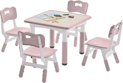 Miniatura 8 de DOREROOM Juego de mesa y 2 sillas para niños, mesa y sillas para niños pequeños de altura ajustable con escritorio de graffiti, 23.6 pulgadas