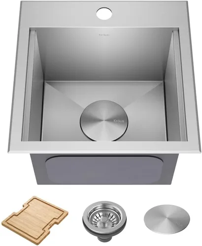 Miniatura 14 de KRAUS KWT310-33/18 Kore - Fregadero de cocina con estación de trabajo de 33 pulgadas, empotrado, acero inoxidable de calibre 18, con reborde