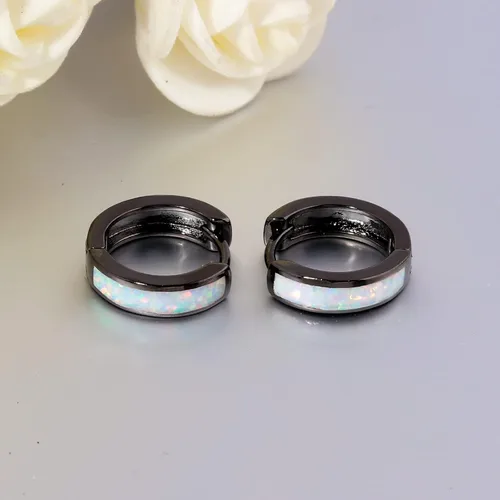 Miniatura 238 de CiNily Aretes Huggie de ópalo con bisagras, chapados en oro, hipoalergénicos, pequeños aretes de aro para mujeres, adolescentes, niñas, hombres