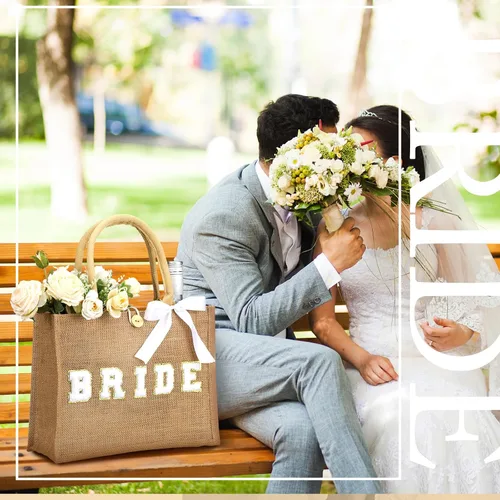Miniatura 2 de Silkfly Bolsa de mano de novia de boda, regalo de despedida de soltera, bolsa de yute de playa con cinta para regalos de despedida de soltera