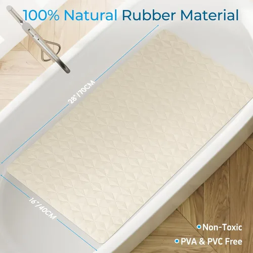 Miniatura 6 de Tapete antideslizante para bañera y ducha, tapete de goma natural con 241 ventosas, tapete de seguridad suave para baño, patrón único de diamante
