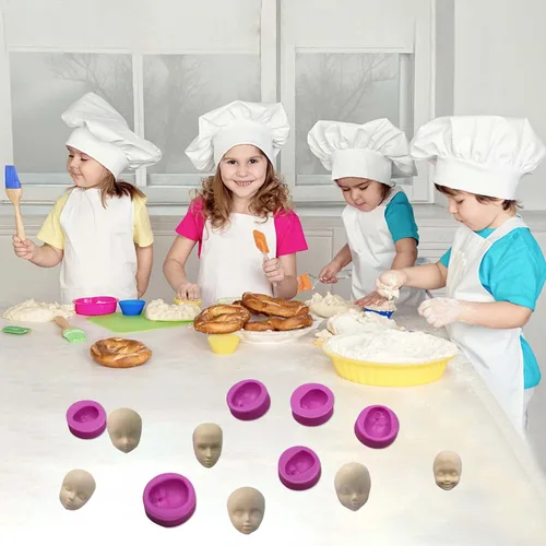 Miniatura 4 de Moldes de silicona para fondant, 6 paquetes de moldes de silicona de chocolate para cara de bebé, arcilla polimérica, muñeca, cara de elfo