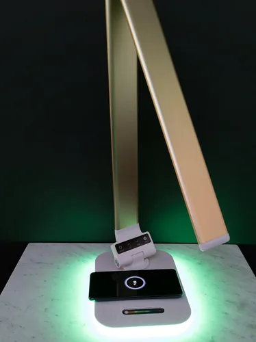 Miniatura 4 de Lámpara de escritorio con luz de acento RGB, cargador inalámbrico, puerto USB, controles de luz regulables (oro rosa)