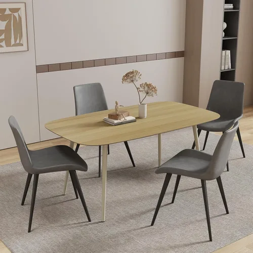 Miniatura 31 de HIPIHOM Mesa de comedor moderna de granja de 47.2 pulgadas, mesa de comedor rectangular de madera con patas de metal para 4 personas para comedor