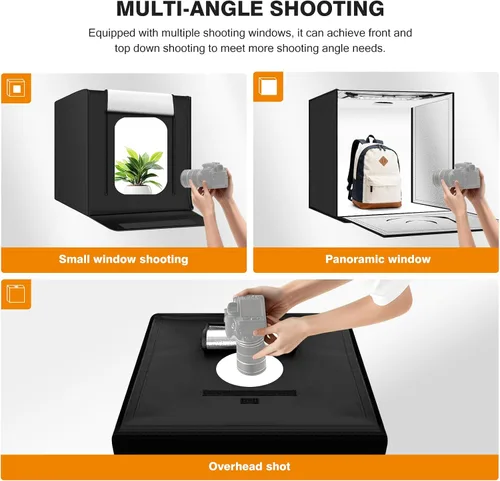 Miniatura 6 de Caja de luz para fotografía de 20"x20" con 160 luces LED y 6 fondos de color, caja de fotos con luces, caja de luz plegable con brillo ajustable