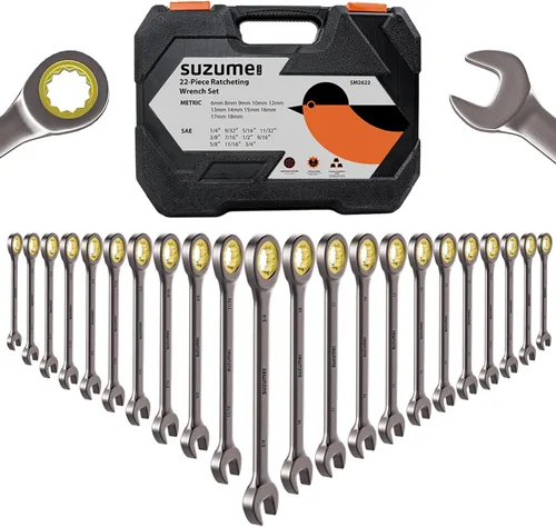 Miniatura 22 de SUZUME Juego de llaves de trinquete métricas y SAE de cabeza flexible de 24 piezas, 72 dientes Cr-V, juego de llaves de trinquete de acero Cr-V