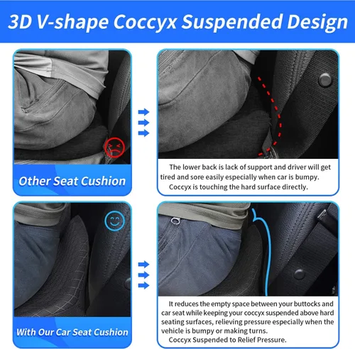 Miniatura 3 de Cojín de asiento de coche para asiento de coche y camión, silla de oficina, sillas de ruedas, soporte de coxis, ciática, alivio del dolor de espalda