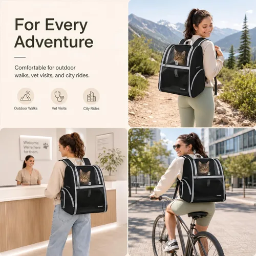 Miniatura 8 de Mochila transportadora para gatos para perros pequeños y gatos medianos, cachorro, gatito, conejo, mochila plegable con malla totalmente ventilada