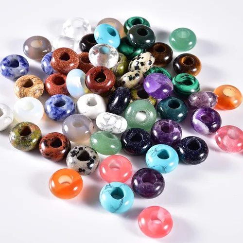 Miniatura 16 de Cuentas de piedra natural de agujero grande (0.23 a 0.236 pulgadas) pulidas Rondelle cuentas de piedras preciosas europeas para pulseras de dijes