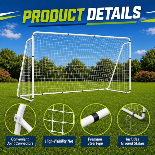 Miniatura 3 de Liliful Portería de fútbol de 12 x 6/10 x 6.5 pies para patio trasero, red de fútbol portátil y marco de acero resistente a la intemperie, porterías