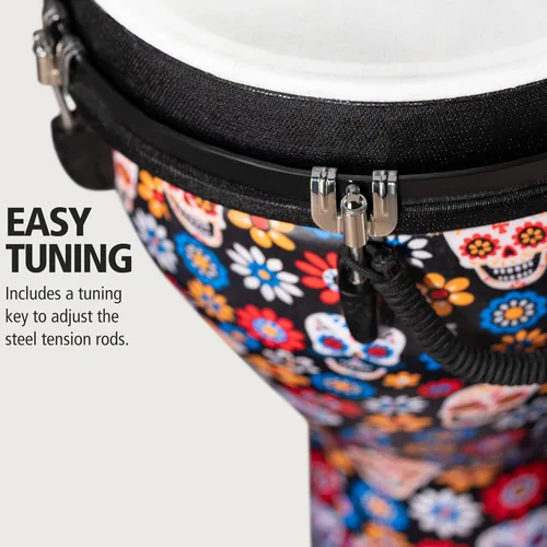 Miniatura 5 de Tambor de mano Jumbo Djembe con tono de bajo profundo, no fabricado en China, carcasa sintética y cabeza, 2 años de garantía Día de los Muertos