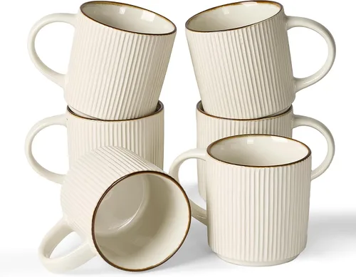 Miniatura 10 de Juego de Tazas de Café Famiware para 6, Tazas de 12 oz con Asa para Café, Té, Cacao, Leche - Juego de Vajilla de Cerámica y Gres, Blanco Mate Blanco