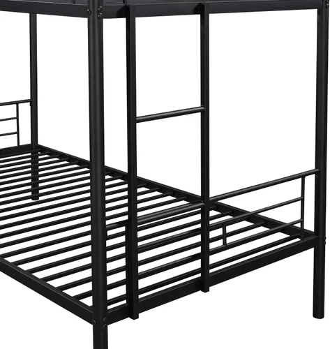 Miniatura 6 de Litera de metal resistente de tamaño individual sobre individual, literas con 2 escaleras laterales, ahorro de espacio, no necesita somier, literas