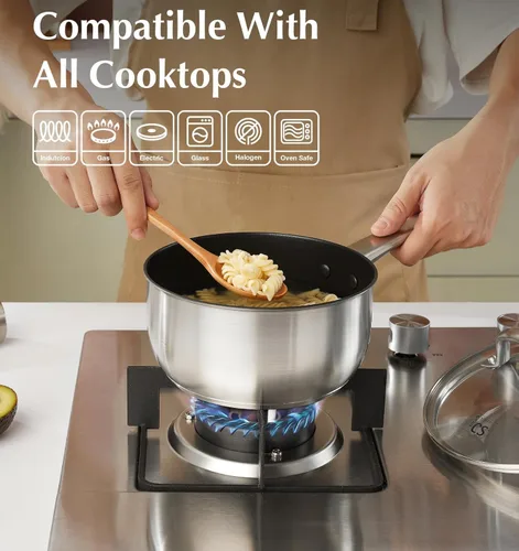 Miniatura 2 de KOCH SYSTEME CS Juego de cacerolas de acero inoxidable, sartén de acero inoxidable de 1 cuarto, 2 cuartos y 3 cuartos de galón con revestimiento
