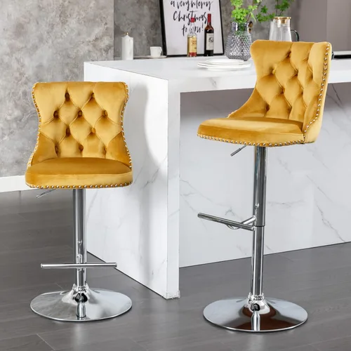 Miniatura 23 de Taburete de bar giratorio con respaldo copetudo, taburetes de bar ajustables en altura de mostrador, ribete de cabeza de clavo, silla de bar Beige +
