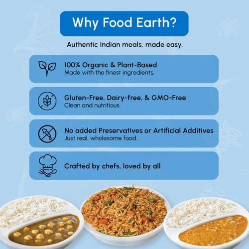 Miniatura 6 de Food Earth Paquete de cocina india listo para comer – Curry de lentejas partidas, curry de garbanzos con arroz al vapor y biryani de verduras