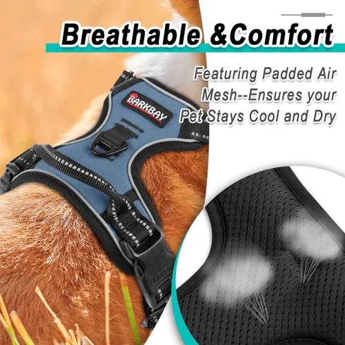 Miniatura 8 de BARKBAY Arnés para perro sin tirones para perros grandes, ajustable, reflectante, cómodo, sin estrangulamiento, resistente - perfecto para Azul