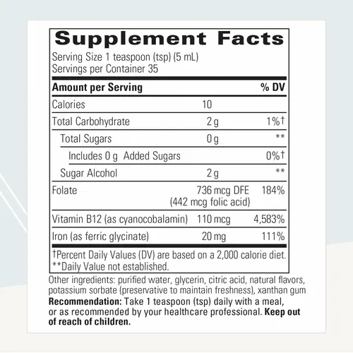Miniatura 2 de Integrative Therapeutics Hierro líquido – Suplemento de apoyo energético* – con vitamina B12 y folato – Suplemento líquido para mayor comodidad