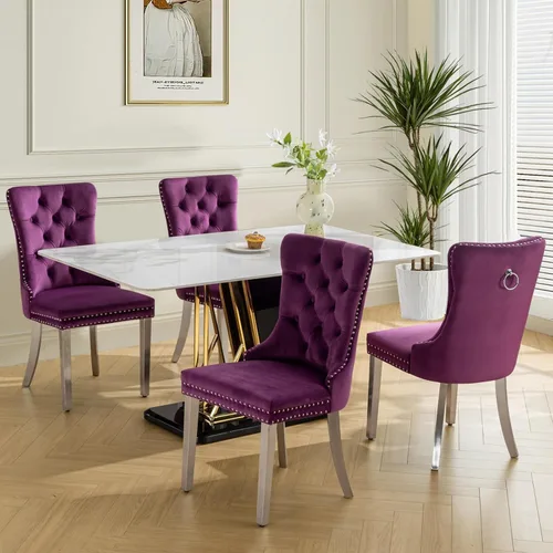Miniatura 150 de SoarFlash Juego de 2 sillas de comedor de tela de lino, sillas de comedor tapizadas con ribete de cabeza de clavo y patas de madera de color claro