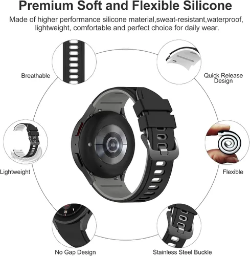 Miniatura 4 de Correa deportiva de silicona suave para Galaxy Watch 7/6/5/4/FE de 1.57 pulgadas, 1.73 pulgadas, sin huecos, compatible con Samasung Galaxy Watch