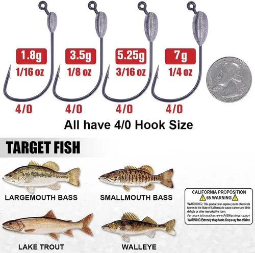 Miniatura 3 de XFISHMAN -Tubo-Jig-Cabezas-para-Lubino-Pesca-Tubo-Ganchos 1/16oz 1/8oz 3/16oz 1/4oz (Paquete de 12)