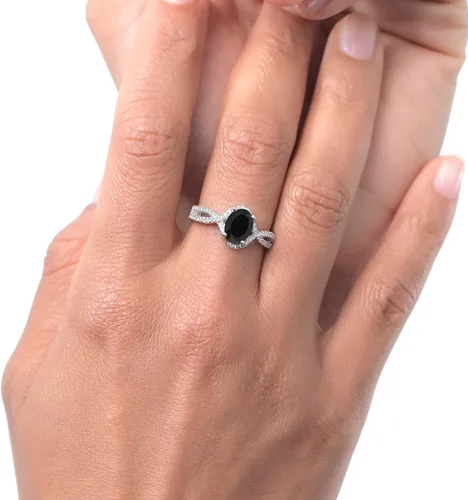 Miniatura 3 de Gem Stone King Anillo de plata de ley 925 con ónix negro para mujer