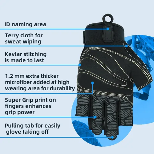 Miniatura 5 de Seibertron Guantes de palma acolchada con dedos completos o semi-dedos, ligeros y transpirables para escaladores, escalada en roca, rescate, 3/4