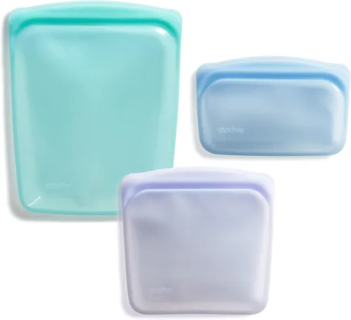 Bolsas de almacenamiento de alimentos reutilizables de silicona Stasher Premium, paquete de 3, multiusos, bolsas de almacenamiento de alimentos