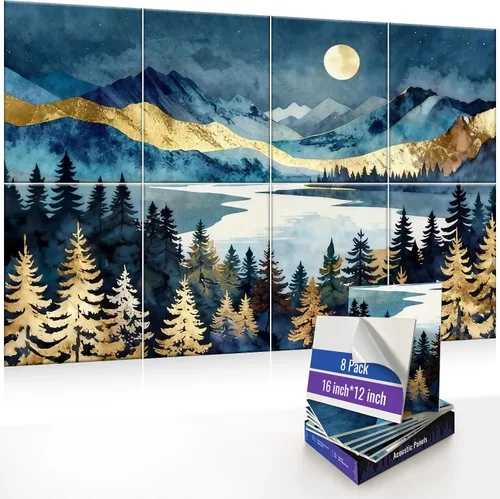 Miniatura 12 de Paquete de 8 paneles acústicos artísticos, paneles decorativos de pared, paneles autoadhesivos de absorción de sonido de 47.2 x 31.4 pulgadas