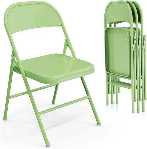 Miniatura 10 de VINGLI Sillas plegables con marco de metal de acero, capacidad de 350 libras, duraderas, portátiles y versátiles para uso en interiores y Negro