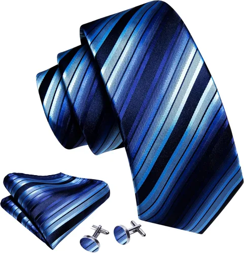 Miniatura 98 de Barry.Wang Juego de corbatas para hombre, corbata de seda a rayas, tejido a cuadros, gemelos formales, negocios, boda