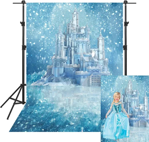 Yeele Fondo de fotos de castillo de hielo, 5 x 7 pies, diseño de castillo azul, fondo de fotografía de castillo azul, para fiesta de cumpleaños,
