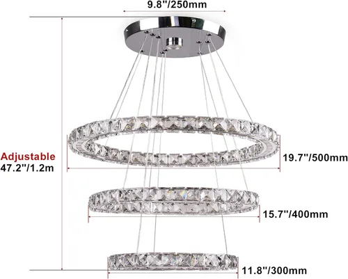 Miniatura 3 de Candelabros LED modernos de cristal, lámpara de techo de tres anillos, luz colgante con acrílico para dormitorio, comedor, pasillo