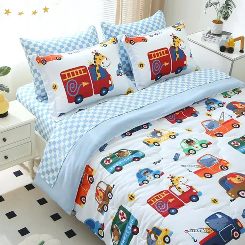 Miniatura 14 de Juego de ropa de cama con lazo para niñas, tamaño matrimonial, 7 piezas, color azul, Kawaii con lazo, cama en una bolsa para niños y adolescentes