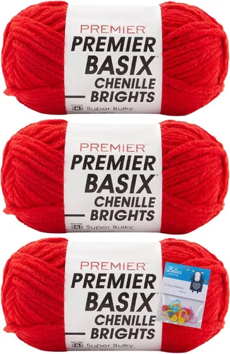 Miniatura 7 de Premier Yarns Basix - Ovillo de felpilla Brights de 5.3 onzas cada madeja, 6 unidades súper voluminosas y gruesas, paquete de 3 unidades con Blush