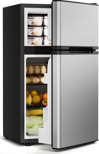 Miniatura 8 de Feelfunn Mini refrigerador con congelador, mini refrigerador de una sola puerta de 3.2 pies cúbicos con termostato ajustable, ahorro de energía
