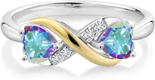 Miniatura 49 de Gemstone Birthstone and Lab Grown Diamond Accents Eternal Love Infinity Ring for Women 925 Silver and 10K Yellow Gold Heart Shape 5MM & Round