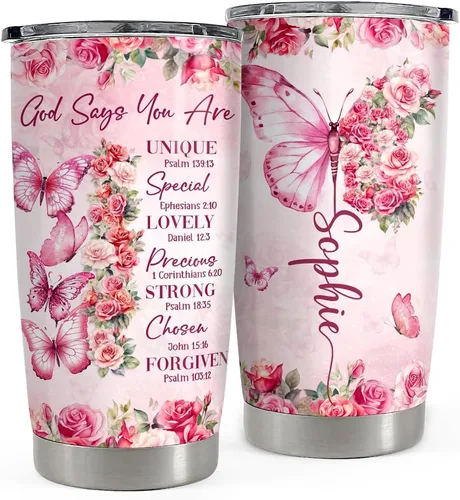 Miniatura 19 de Vaso de mariposa personalizado con tapa, estilo de joyería, nombre personalizado, vasos de 20 onzas, 30 onzas con tapa, regalo para mujeres, niñas